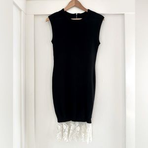 Rag & Bone Knit Midi Cocktail Dress with Lace Hem - Size S - Black